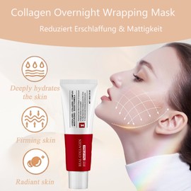 Collagen Night Wrapping Mask,Collagen Maske Overnight,Peel Off Kollagen Maske,Hydratation Overnight Mask Gesicht,Fördert Elastizität & Feuchtigkeit, Reduziert Erschlaffung & Mattigkeit