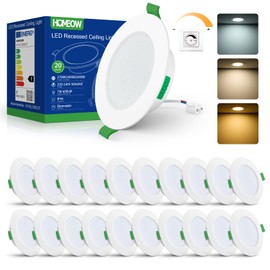 HOMEOW Set of 20 LED Recessed Spotlights, 230 V, Dimmable, Flat, 7 W LED Spotlights, IP44 Ceiling Spotlights, LED Warm White, 2700 K, Neutral White, 4000 K, Cool White, 6000 K, LED Spotlights, Ceiling