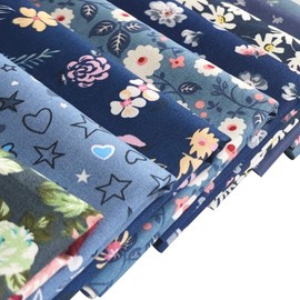 Gnognauq 8 Pcs Dark Blue Flowers Fat Quarters Fabric Bundles Patchwork Fabric for Sewing Quilting Crafting (18x22 inch)