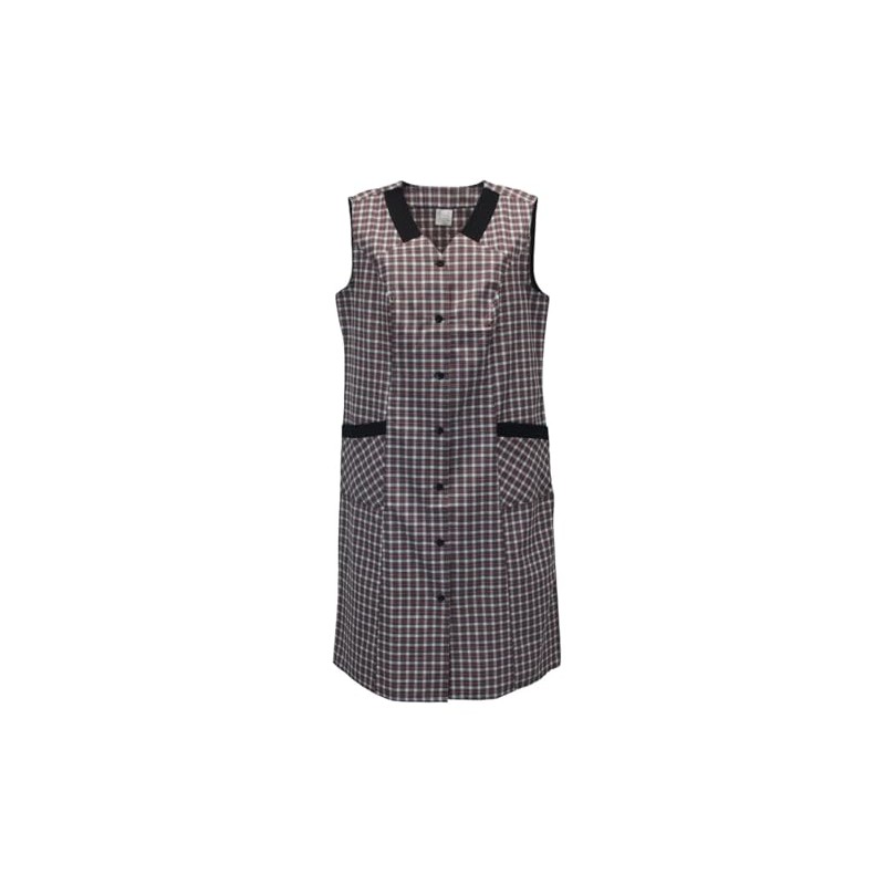 Schuerzenfabrik Button Gown Women's Mixed Fabric Checked Apron Sleeveless Cooking
