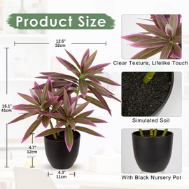 Faux Plants 16.1" Dracaena Artificial Plant Realistic Fake Plants in Pot Small Indoor Plants Fake Potted Plants Artificial Decor for Home Living Room Bathroom Office House Table Desk Shelf, Pink