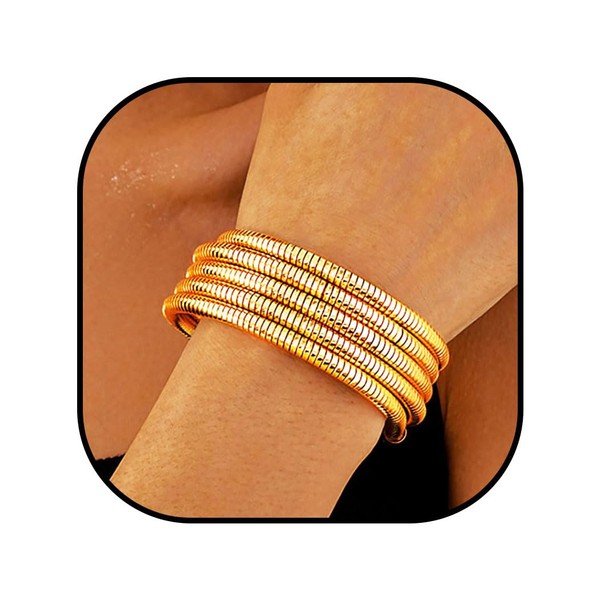 ACEDRE Gold Stackable Bangle Set Chunky Pearl Stretch Bracelets Layered