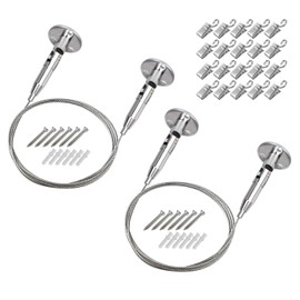 OTTFF 2Pcs 2mm x 6.5ft Stainless Steel Suspension Cable Hanging Hangers Wire with 20 Clips Multi-Purpose for Hang Photos,Picture, Notes, Nursery School Art Wall Decor Load 66IB/30KG