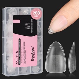 beetles Gel Polish Beetles Short Almond Nail Tips - 288PCS 12 Sizes Full Matte Cover Pre-Shaped False Nails Soft Almond Nail Tips Acrylic Nail Tips Nail Extension Tips for Gel Polish Professional Salons DIY Manicure