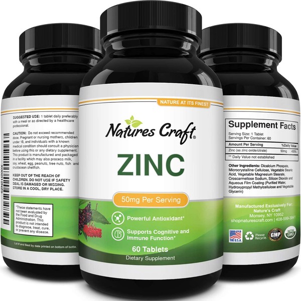Pure Zinc Supplement 50 mg - Zinc Immune System Booster and Natural Zinc Supplement for Mood Boost Heart Health Brain Support with Hair Skin and Nails Vitamins - Zinc 50mg Immune Support Supplement