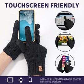 Mayoii 2PCS Winter Gloves for Men and Women,Thermal Knit Touchscreen Gloves with Fleece Lining,Womens Mens Glove Touchscreen for Running,Ski,and Cold Weather (Black+Navy, One Size)