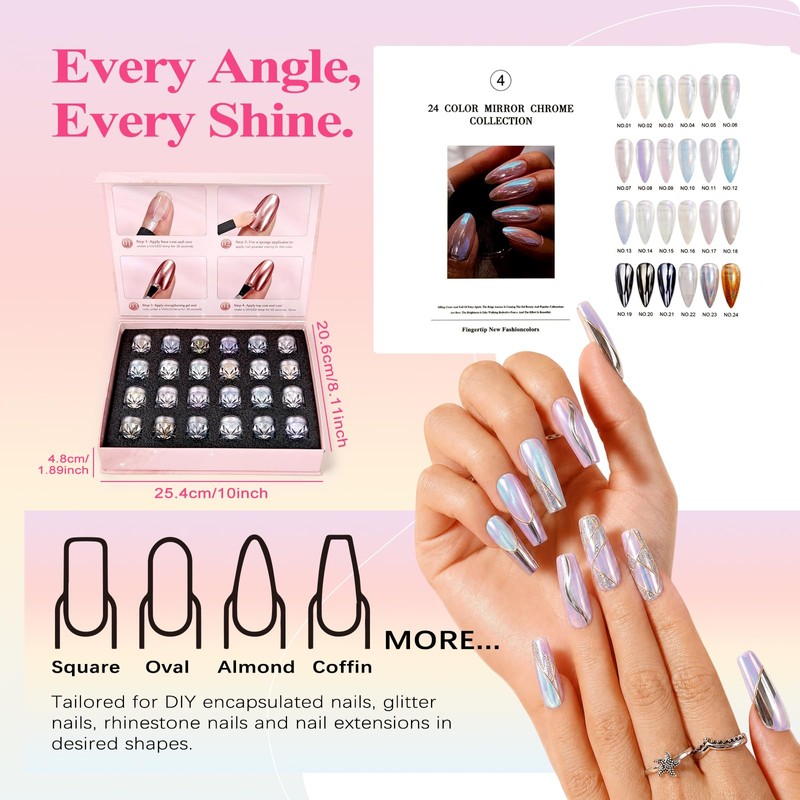 24 Colors Chrome Nail Powder Metallic Mirror Aurora Holographic