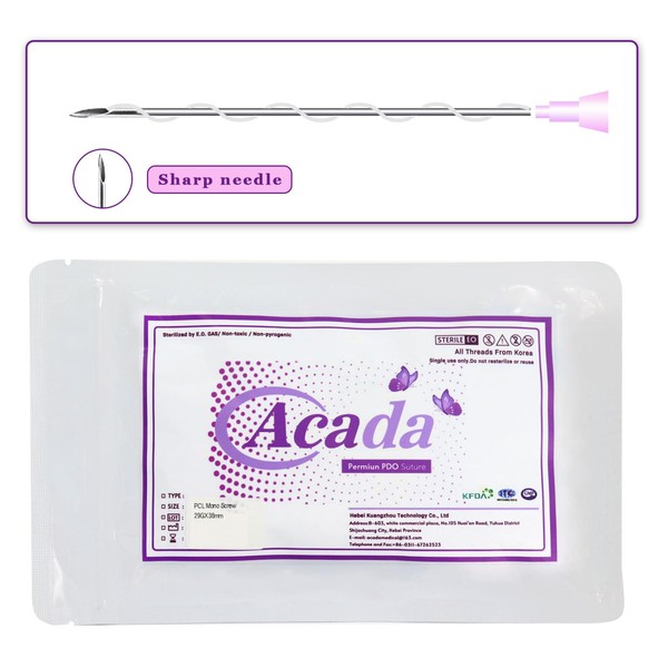 Acada PCL Threads Lift, 29G38mm USP 6-0, Mono Screw Type For Face, Long-Lasting Skin Rejuvenation and Firming, 20Pcs