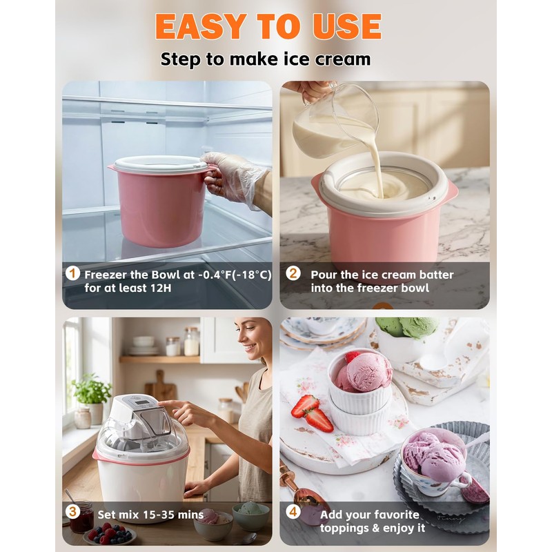 Ice Cream Maker Machine, 1.6 Quarts Double Freezer Bowl
