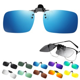 Penguinfly Men's Polarized Clip-on Sunglasses, Flip Up from Above Glasses, With Hard Case, Wide, For Driving, Popular, Fishing, Clip-on Sunglasses, blue (light)
