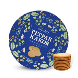 Nyakers Pepparkakor Swedish Ginger Snaps Cookies, Vegan Cookies, Dairy-Free Snacks, Gourmet Cookies, Food Gift for Holidays, Valentines Day, Thanksgiving - Packed in a Beautiful Tin - 14.11oz (Blue)