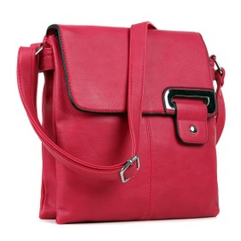 AOSSTA Women's Cross Body Shoulder Messenger Bag Multiple Slip and Zip Pockets Handbag with Storage Pocket Adjustable Strap (Red)