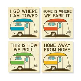 Carson Home Accents Set of 4 Square Stoneware House Coasters, Camper Multi