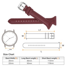 HARFINGTON Genuine Leather Watch Band 22mm Quick Release Elegant Slim Thin Top Grain Replacement Wristband Strap for Ladies/Children Watch & Smartwatch, Wine/Silver Tone