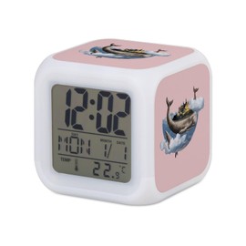 Fabulous Alarm Clock Cube with Lighting, Pink - Castle Whale Sky Collage Art Surrealism - 7.8 x 7.8 x 7.8 cm - Retro Lighting Multicoloured LED
