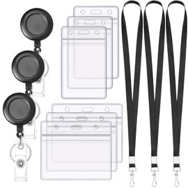 3 Set Lanyards for ID Badges Holder Retractable Badge Reel Clip with Clear Waterproof Cruise Ship ID Cards Holders
