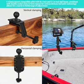 Velpaw MOUNTS Aluminum Support C-Clamp Mount for Boat/Kayak,C Clamp Holder Compatible with 1" and 1.5" Size Ball Bases,for Desk,Camera,Tablet,GPS,Fishfinder