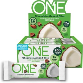 ONE Protein Bars, Chocolate Almond Bliss, Gluten Free with 20g Protein and 1g Sugar, Pantry Staples, 2.12 oz (12 Pack), Packaging May Vary