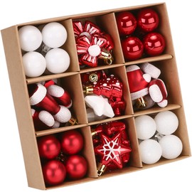 Sea Team 62-Pack Assorted Shatterproof Plastic Christmas Ball Ornaments Set, Miniature Baubles, Pendants, Decorations for Small Xmas Tree, DIY Wreath, Garland (Red, White)