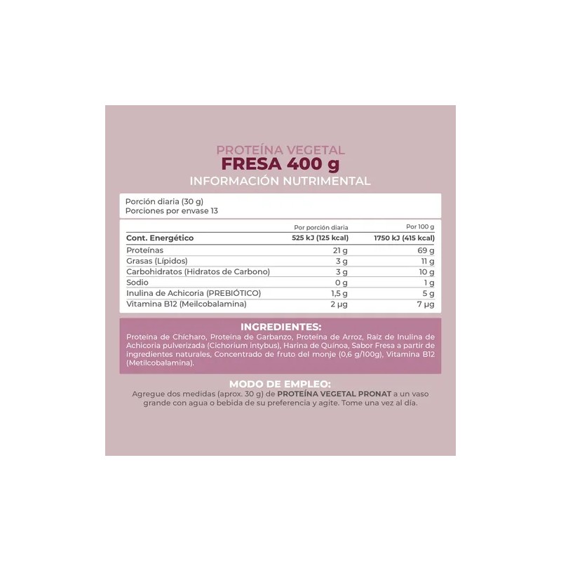Proteína Vegetal Sabor Malteada de Fresa Pronat 400 g
