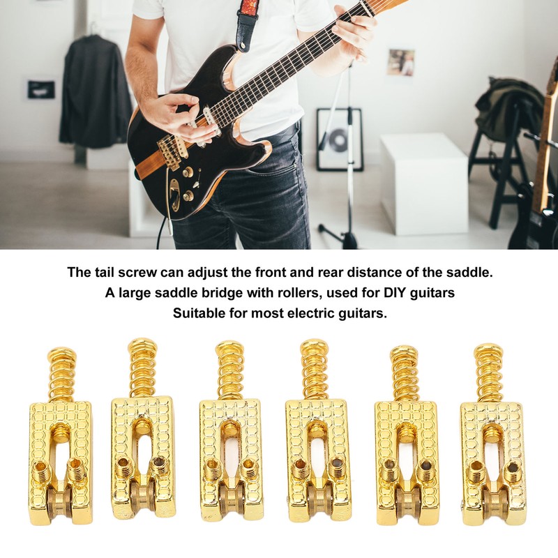 6Pcs Guitar Bridge Roller Saddles Height Adjustable Vintage Style Electric