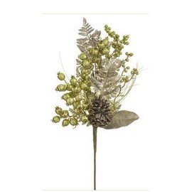 Allstate Floral and Crafts Glittered Fern/Pine Cone/Rosehip Spray Silver Tiffany 26"
