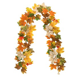 Soochat Fall Maple Leaves Garland 5.8 Ft Artificial Autumn Fall Leaves Garland Thanksgiving Leaves Garlands for Autumn Thanksgiving Indoor Outdoor Home Fireplace Stairs Party Supplies