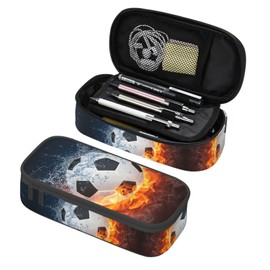 HKHEHOP Soccer Ball Cool Sport Pencil Case Big Capacity Storage Pencil Pouch Stationery Bags With Zipper Portable Pen Holder Box Organizer For Boys Girls Teens Student College School Office Supplies