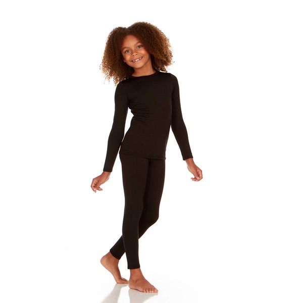 Thermajane Girls Thermal Underwear Set for Kids Long Johns Underwear Ultra Soft Winter Base Layer for Girls (Black, X-Small)