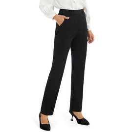 AFITNE Dress Pants for Women Business Casual Stretchy Straight Leg Work Pants Yoga Dress Slacks High Waisted with Pockets Black 29" XL