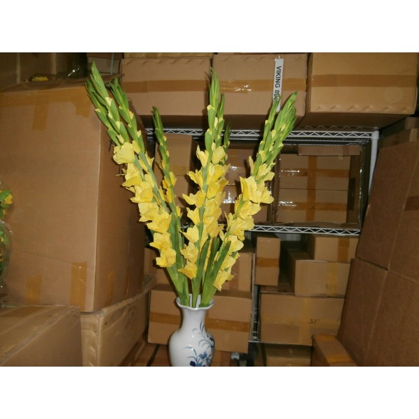 Lot of 10 Sticks Plastic Artificial Yellow Gladiolus Flower (HOA