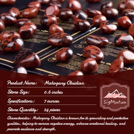 SigMntun SigMntun Mahogany Obsidian Healing Crystal Stone Set - 24 Pieces, 0.6" Natural & Polished Stones for Healing, Meditation, Reiki, Chakra, Crafting & Decoration