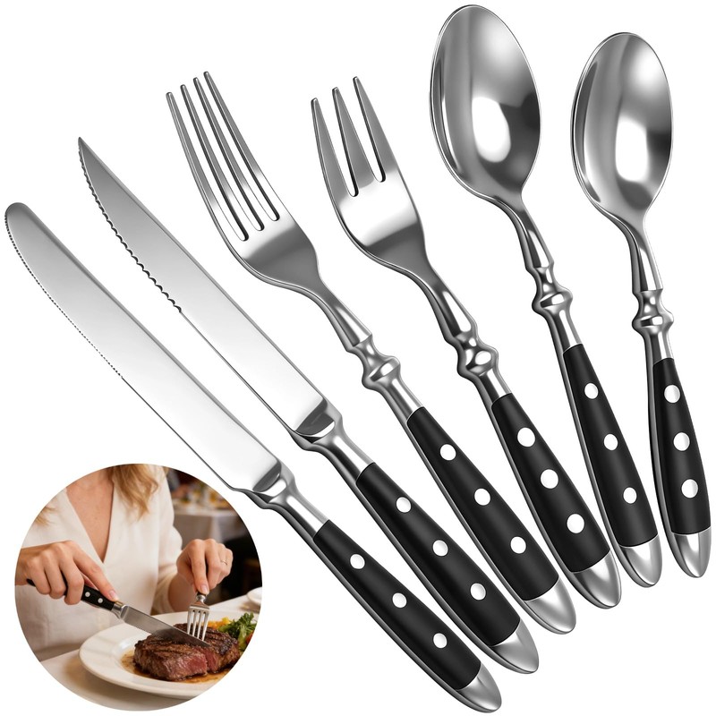 24 Pcs Silverware Set Service for 4, Stainless Steel Flatware