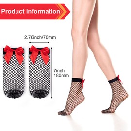 PAGOW Women Fishnet with Bowknot Socks, Mesh Lace Short Ankle Socks, Casual Thin Summer Nylon Socks for Girls