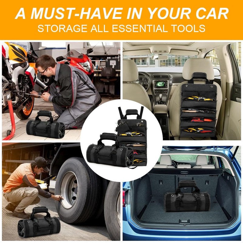 Adiwo Tool Roll Bag, Tool Roll Pouch with 4 Zip