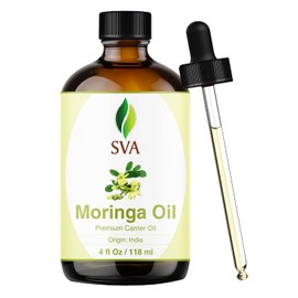 SVA Organics Aceite de Moringa de 4 onzas, orgánico, 100% puro y natural, aceite portador auténtico y de grado terapéutico de primera calidad para el cuidado de la piel, el cuidado del cabello, la aromaterapia y el masaje