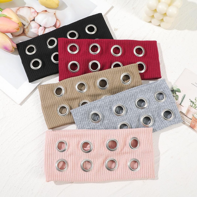 Hollow Eyelet Elastic Headband,Studded Headband Punk Style Rivet,Eyelets Elastic Stretchy