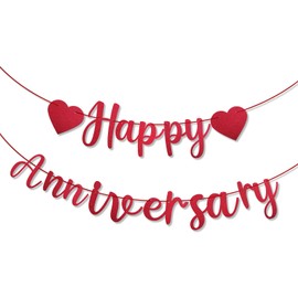 Happy Anniversary Banner, Pre-Strung Anniversary Banner Red Happy Anniversary Decorations Heart Anniversary Decor Romantic Sign Anniversary Banner for Bedroom Anniversary Wedding Party