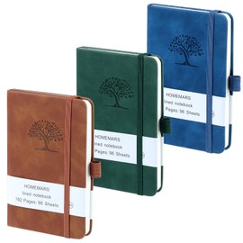 Pocket Notebook, Small Notebook, 3 Pack, HOMEMARS Pocket Notepad,14.4 cm x 9.6cm, A6 Notebook, Small Notepad, Brown, Green, Blue, 192 Pages Each, Hardcover, Embossing Tree Design, Lined Paper