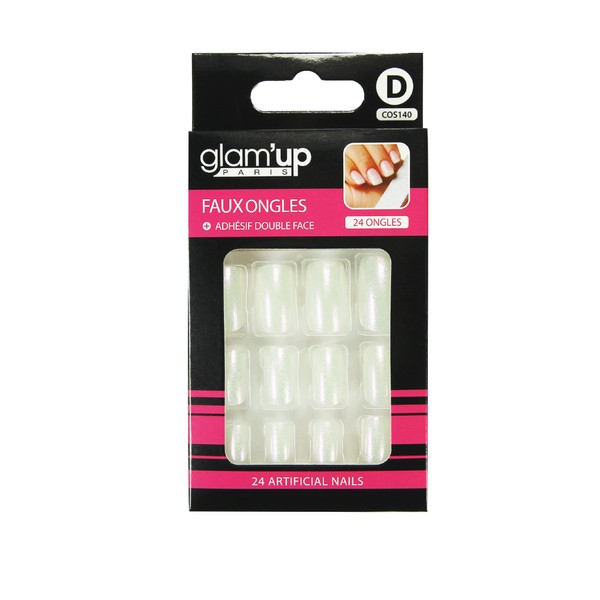 Glam'Up Long Glitter False Nails, White