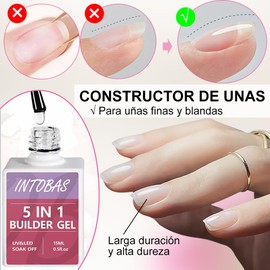 INTOBAS 5 in 1 Gel Nail Builder Kit Clear Builder UV Gel with 100 Shapes for Nails Strengthening and Decoration Repair Broken Nails 15ml