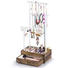 Love-KANKEI Necklace Holder Jewelry Tree Stand with Large Storage for Necklaces Bracelets Earring Rings Drawber Jewelry Organizer Jewelry Display Gift Carbonized Black and White