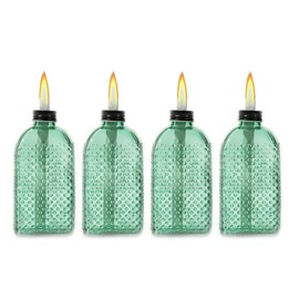 OEXEO 4-Pack Table Torch,Torch Wicks, Torch Light,Tabletop Torch,Citronella Torch,Garden Torch,Patio Torches (Square Bottle, Green)