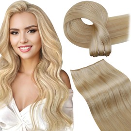 LaaVoo Sew in Hair Extensions Real Human Hair Blonde Weft Hair Extensions Human Hair Long Weft Extensions Gloden Brown Highlights Light Blonde 22 Inch 100g
