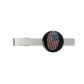American Flag Fingerprint - Print on Back Silver Tie Clip Tie Bar Veteran Gift