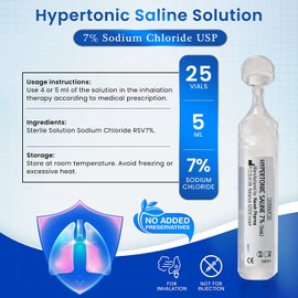 RSV Hypertonic Saline Solution 7% - Nebulizer diluent for inhalators and nasal hygiene devices Helps Clear Congestion from Airways and Lungs – Reduce Mucus (25 Sterile Saline Bullets of 5ml)