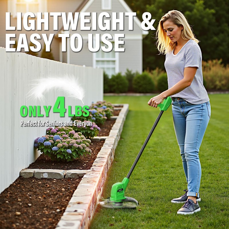 Cordless Weed Wacker 20V, Battery Powered String Trimmer, 10-Inch