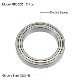 uxcell Bearings 6806ZZ Deep Groove Ball Bearings, Inner Diameter 1.2 inches (30 mm), Outer Diameter 1.7 inches (42 mm), Thickness 0.3 inches (7 mm), Double Shielded Chrome Steel, 2 Pieces