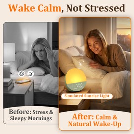 Natural Wake-Up Sunrise Alarm Clock: 10-60 Min Gradual Sunrise Simulate with 20-Level Brightness for Dark Morning Bedroom - Dual Alarm White Noise Machine with 30 Soothing Sounds