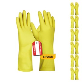 Gebol Dana, 6 Paar Haushalt-Gummihandschuhe mit 27cm langer Stulpe, latexbeschichtete Putzhandschuhe für eine sichere Reinigung im Haushalt, mit rutschfester Textur, Gr. XL/10, Gelb